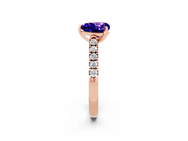Rose gold Heart Cut Tanzanite Pavé Band Solitaire Ring with Prong Setting