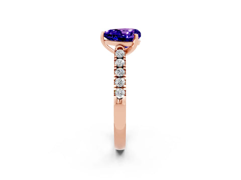 Rose gold Heart Cut {stone} Solitaire Ring with Pavé Band and Four Prong Setting_2