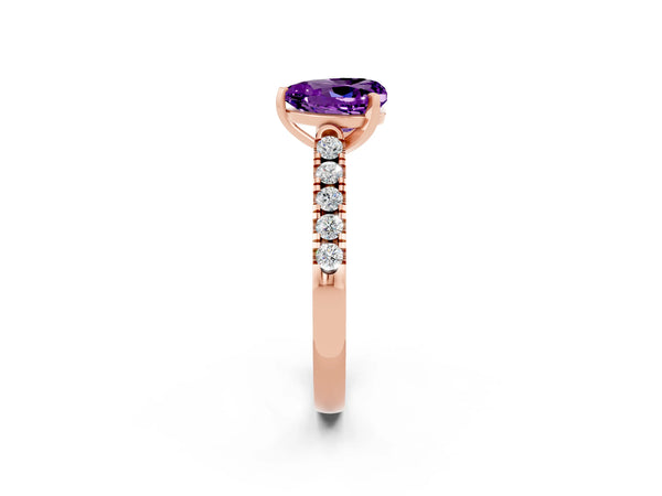 Rose gold Heart Cut Amethyst Pavé Band Solitaire Ring with Prong Setting
