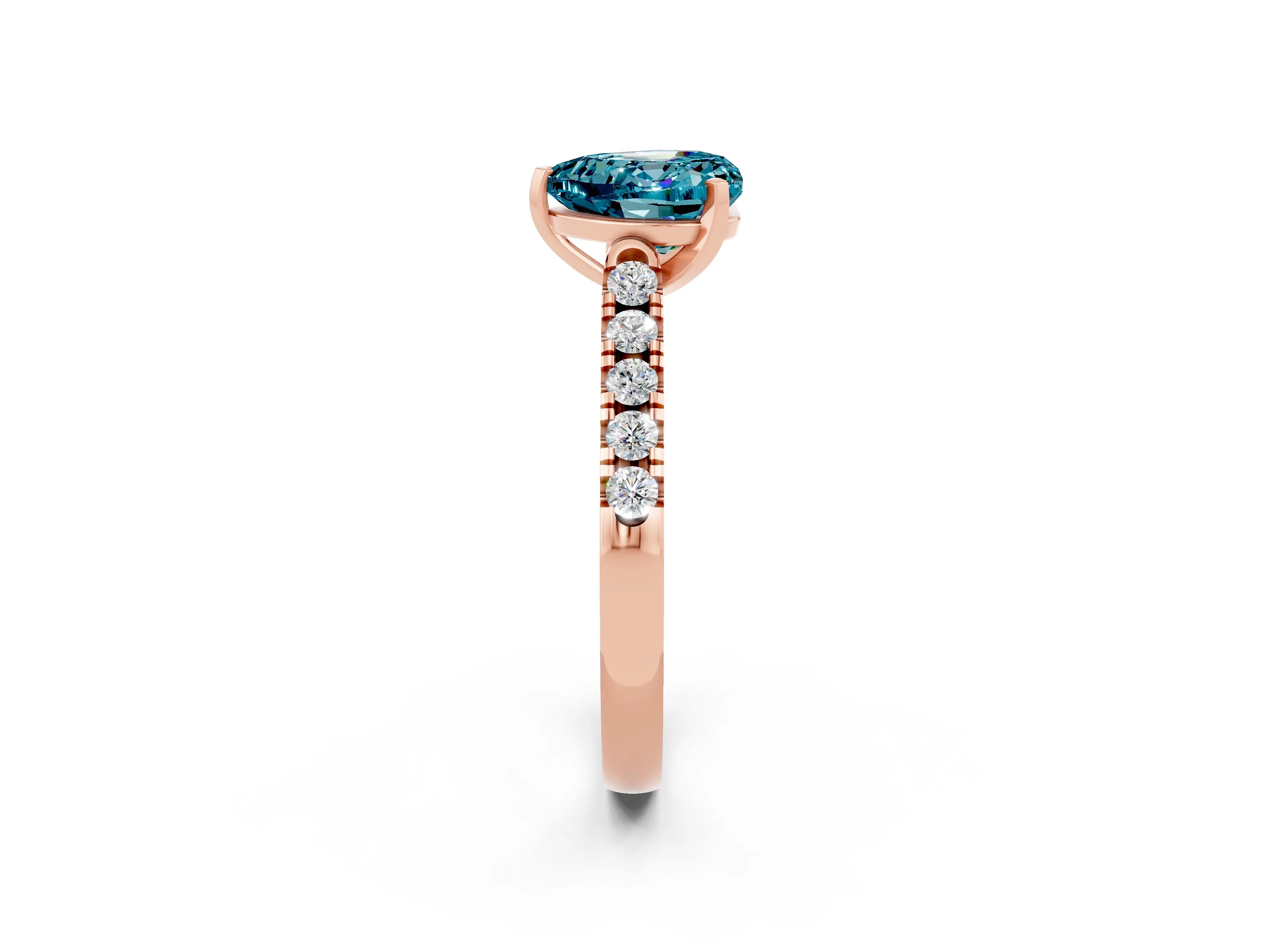 Rose gold Heart Cut {stone} Solitaire Ring with Pavé Band and Four Prong Setting_2