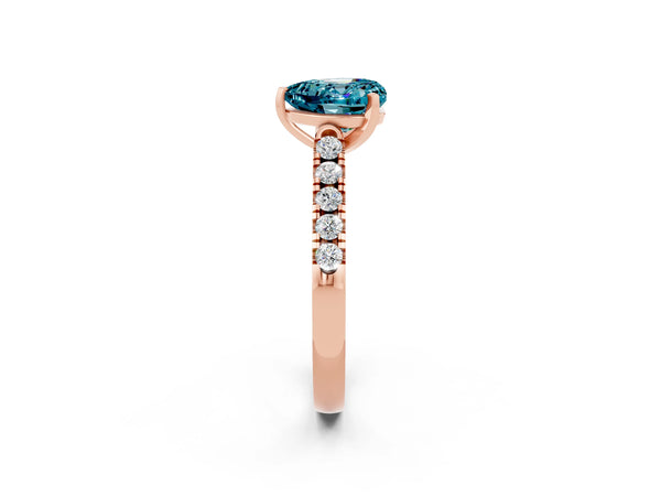 Rose gold Heart Cut Blue Topaz Pavé Band Solitaire Ring with Prong Setting