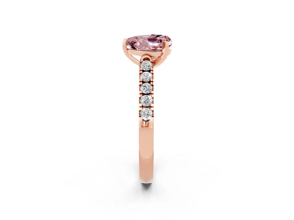 Rose gold Heart Cut Morganite Pavé Band Solitaire Ring with Prong Setting