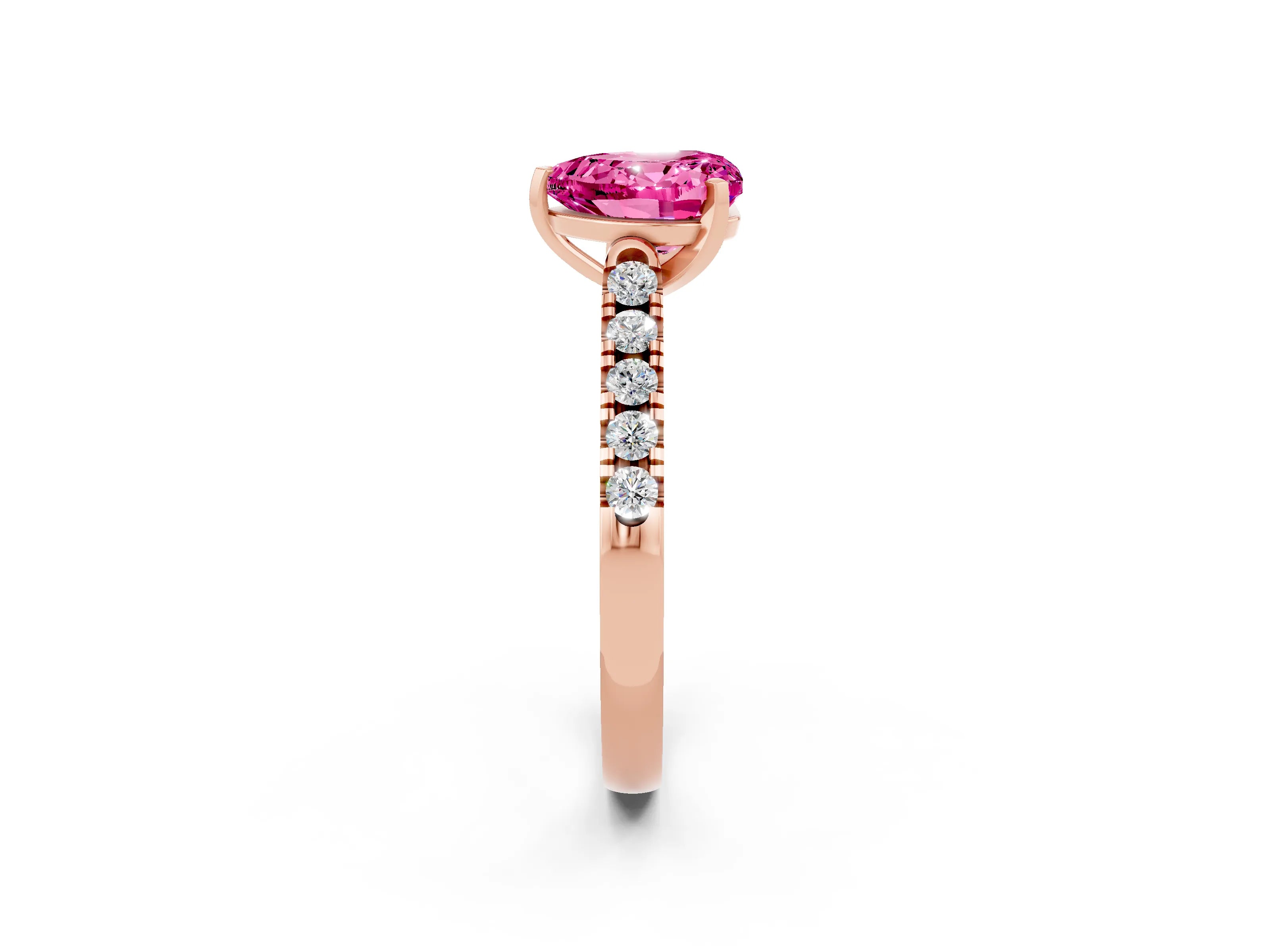 Rose gold Heart Cut {stone} Solitaire Ring with Pavé Band and Four Prong Setting_2