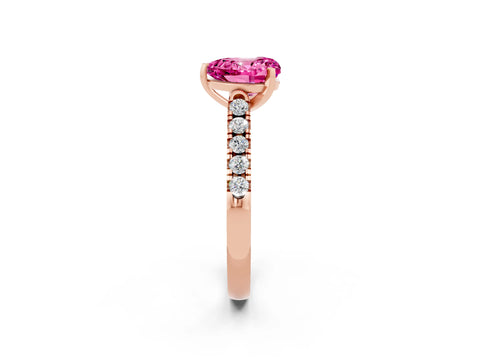 Rose gold Heart Cut {stone} Solitaire Ring with Pavé Band and Four Prong Setting_2