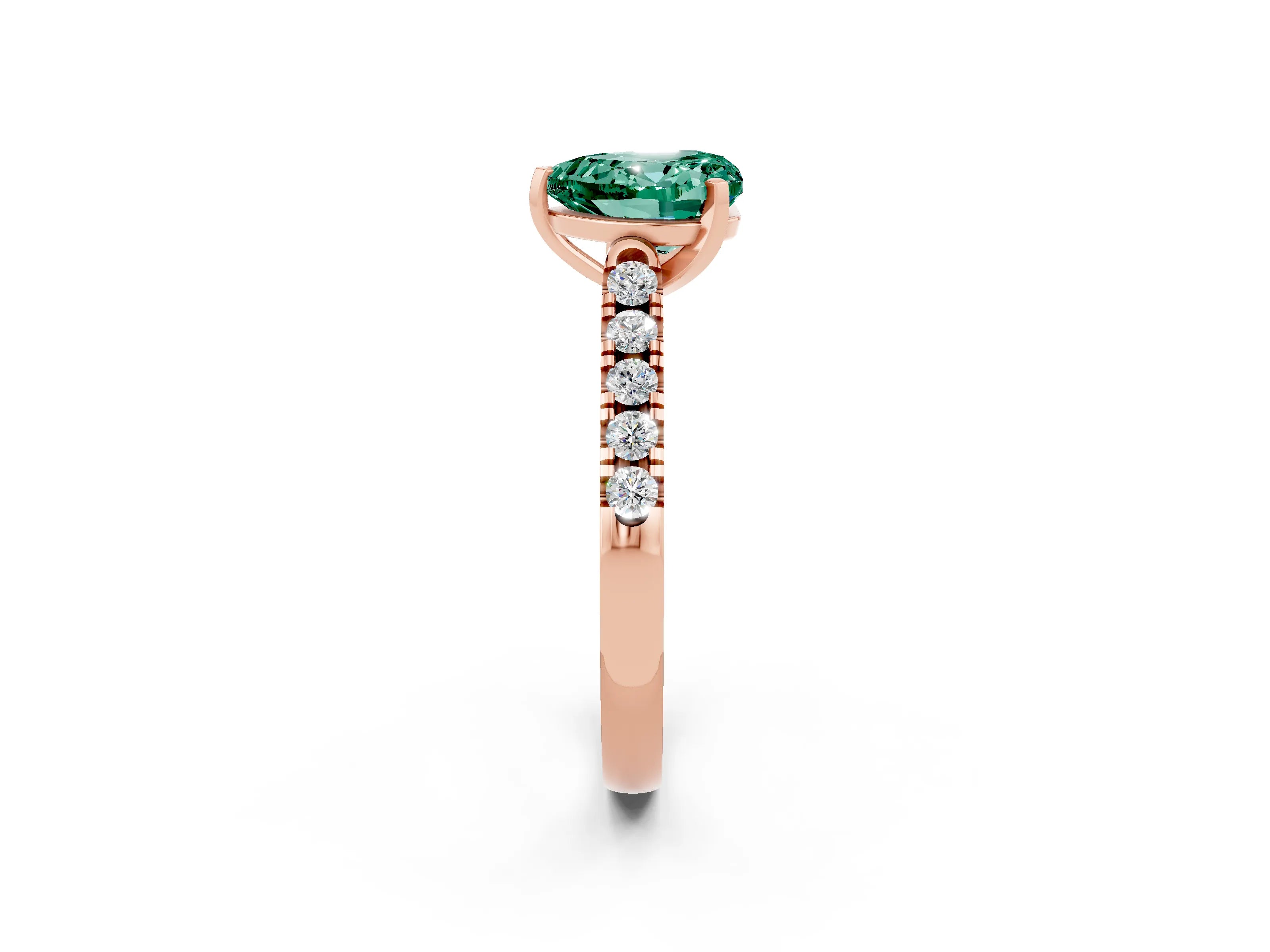 Rose gold Heart Cut {stone} Solitaire Ring with Pavé Band and Four Prong Setting_2