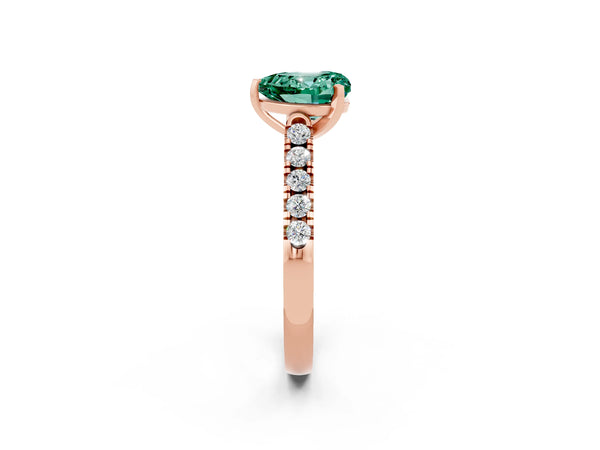 Rose gold Heart Cut Green Sapphire Pavé Band Solitaire Ring with Prong Setting
