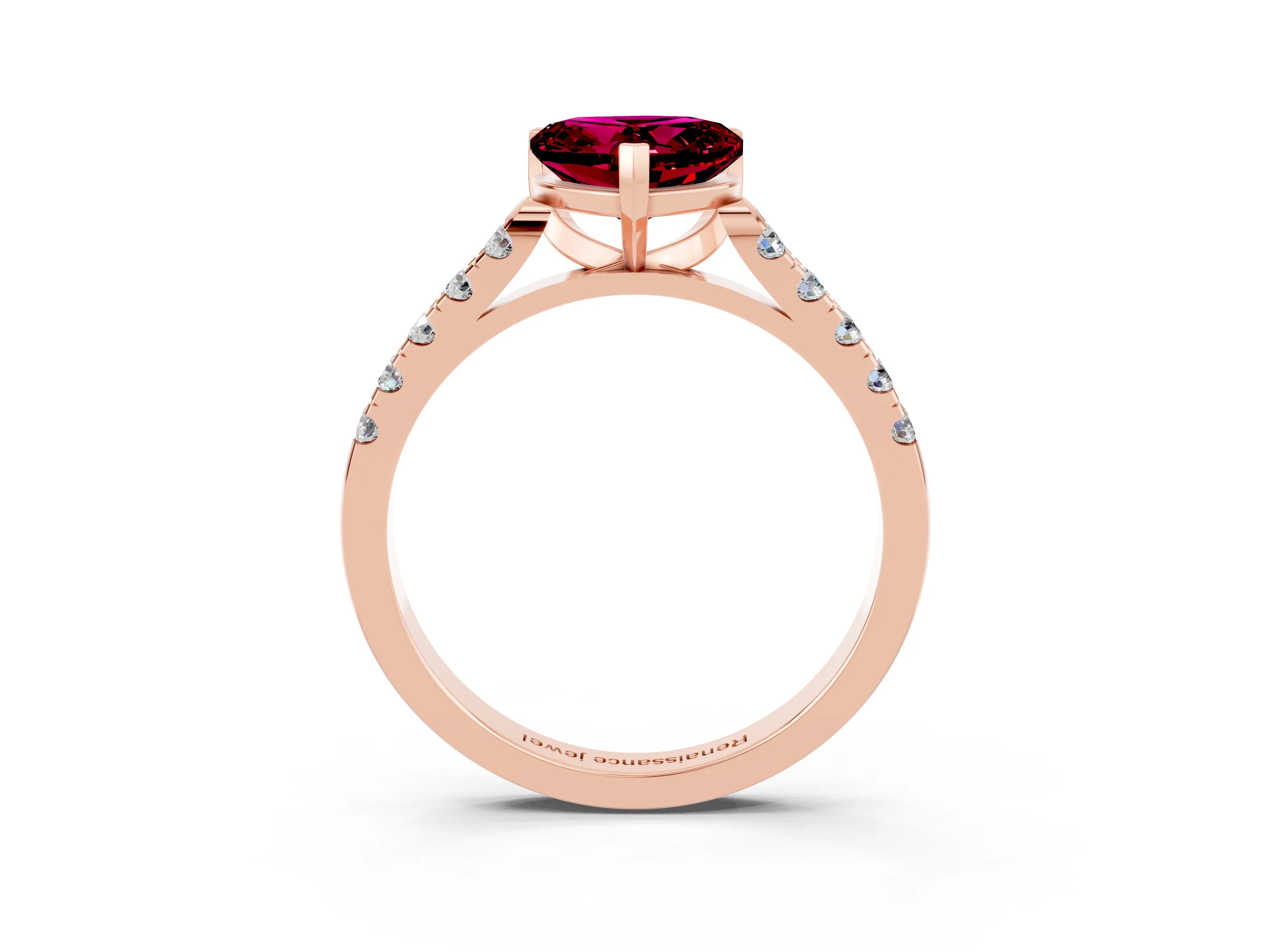 Rose gold Heart Cut {stone} Solitaire Ring with Pavé Band and Four Prong Setting_3