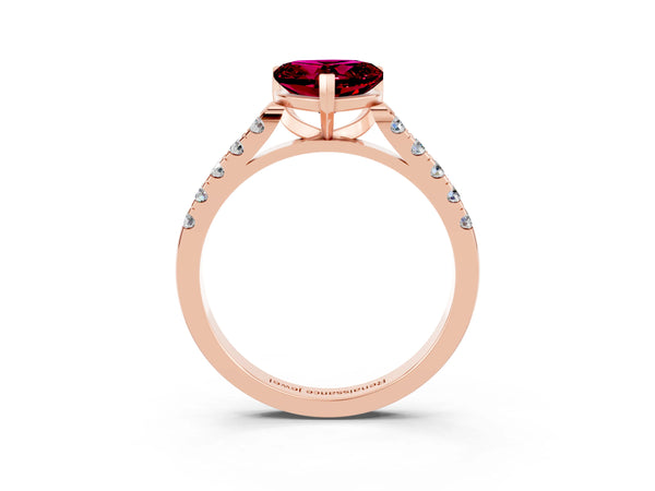 Rose gold Heart Cut Garnet Pavé Band Solitaire Ring with Prong Setting