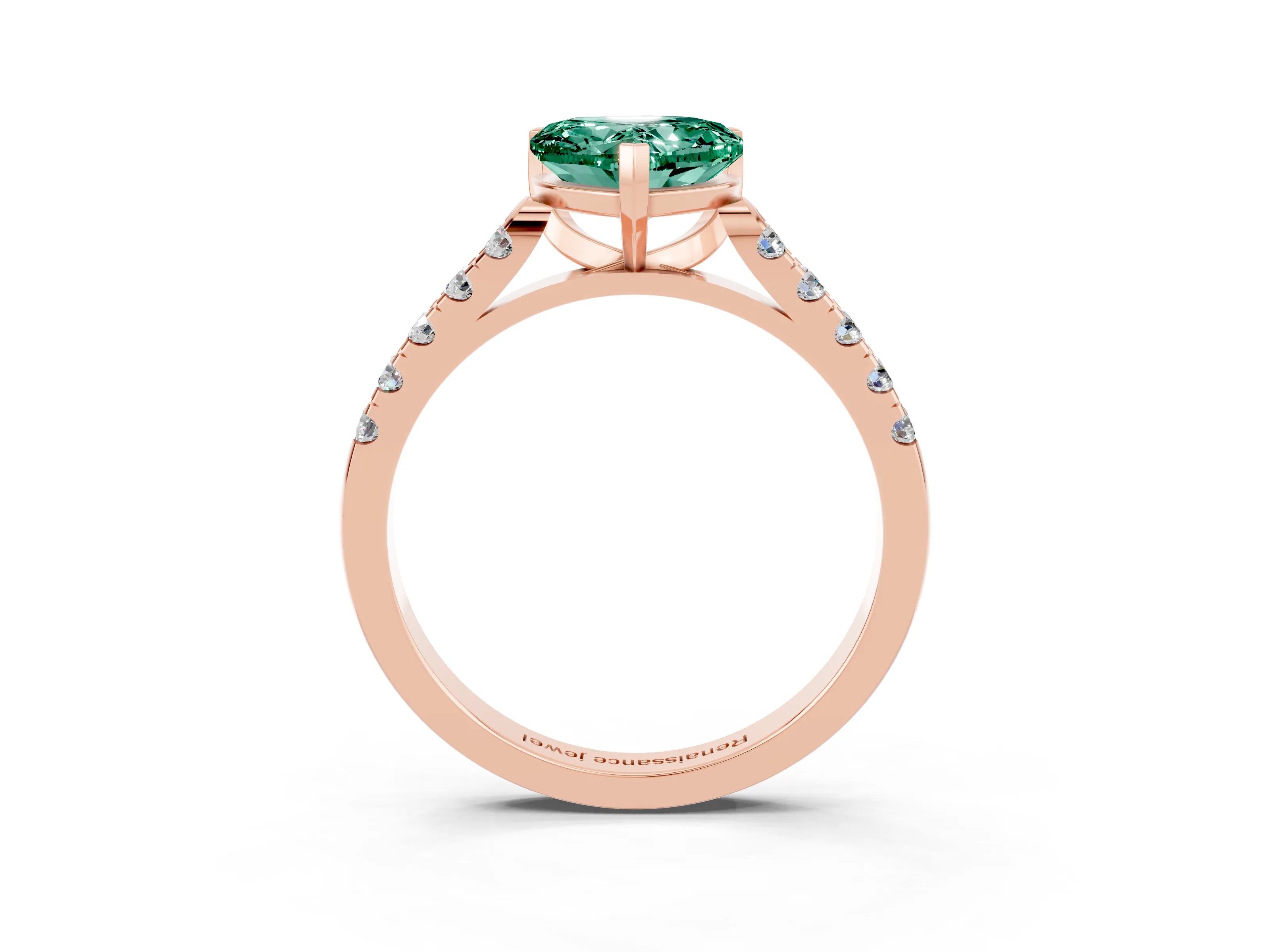 Rose gold Heart Cut {stone} Solitaire Ring with Pavé Band and Four Prong Setting_3