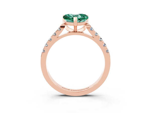 Rose gold Heart Cut Green Sapphire Pavé Band Solitaire Ring with Prong Setting