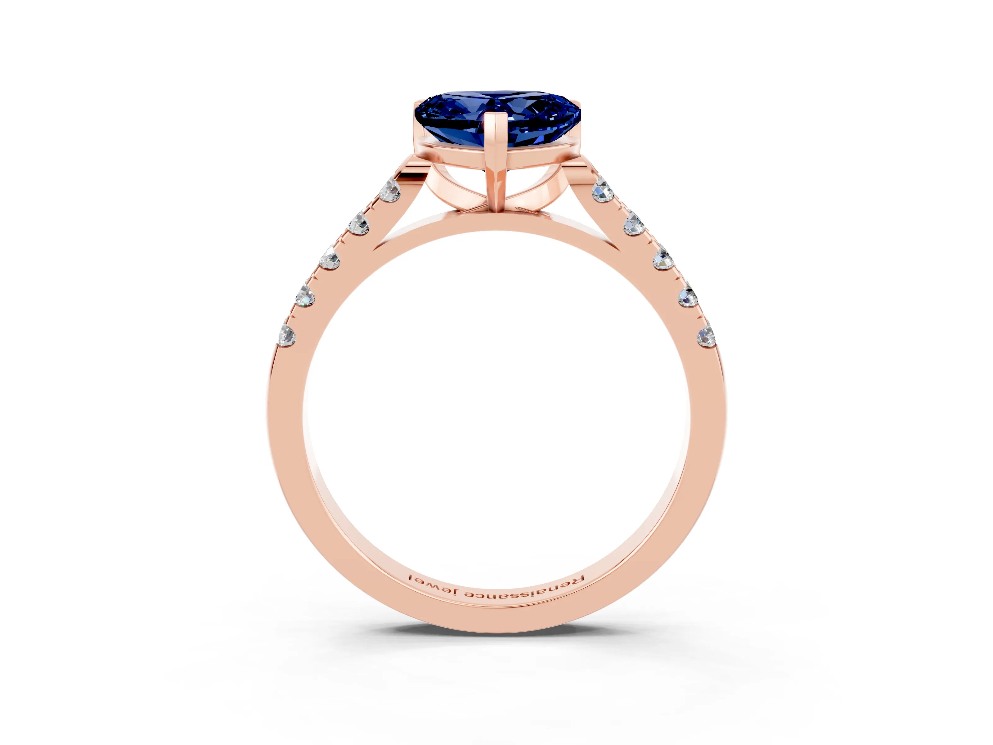 Rose gold Heart Cut {stone} Solitaire Ring with Pavé Band and Four Prong Setting_3