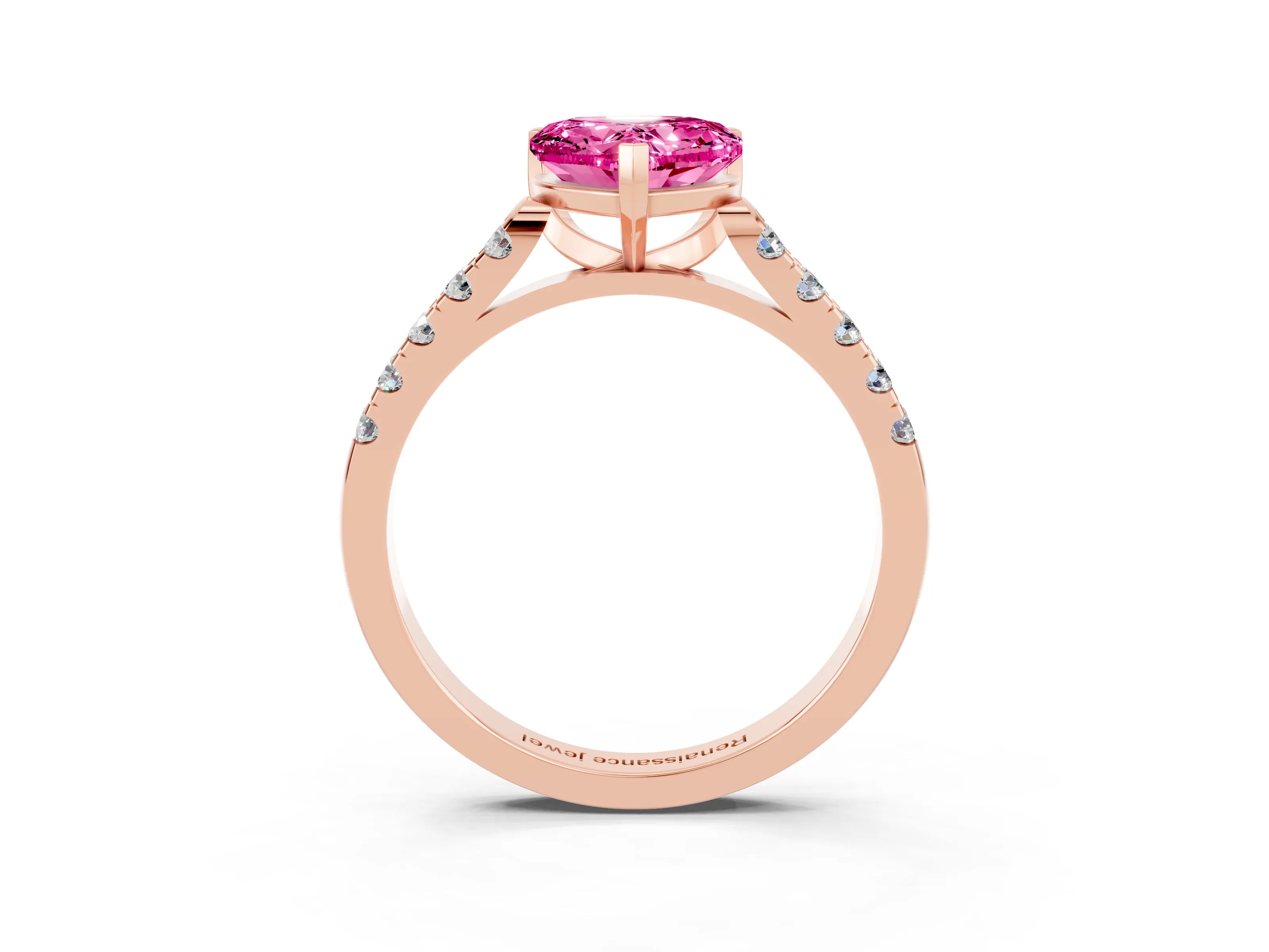 Rose gold Heart Cut {stone} Solitaire Ring with Pavé Band and Four Prong Setting_3
