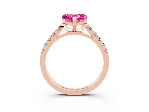 Rose gold Heart Cut {stone} Solitaire Ring with Pavé Band and Four Prong Setting_3