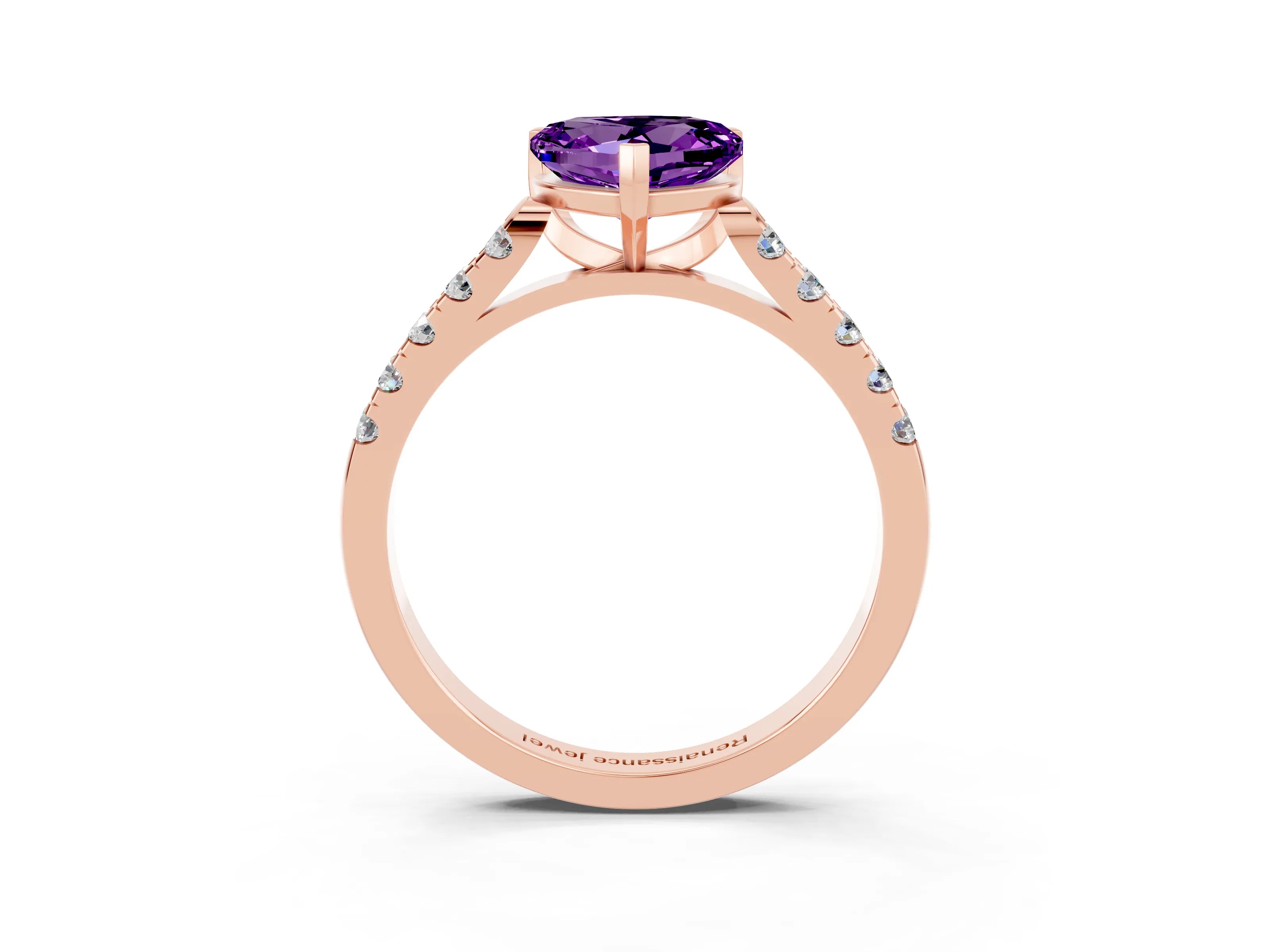 Rose gold Heart Cut {stone} Solitaire Ring with Pavé Band and Four Prong Setting_3