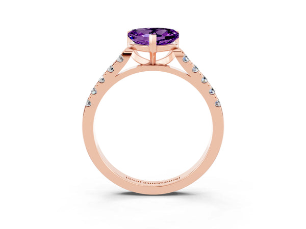 Rose gold Heart Cut Amethyst Pavé Band Solitaire Ring with Prong Setting