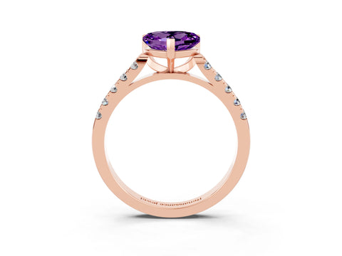 Rose gold Heart Cut {stone} Solitaire Ring with Pavé Band and Four Prong Setting_3