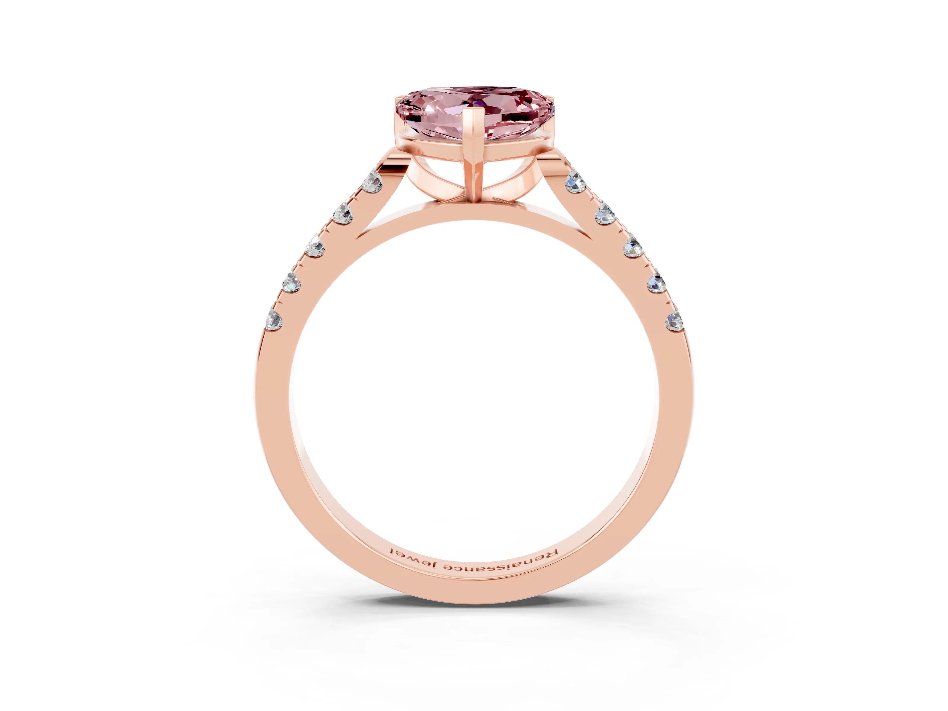 Rose gold Heart Cut {stone} Solitaire Ring with Pavé Band and Four Prong Setting_3
