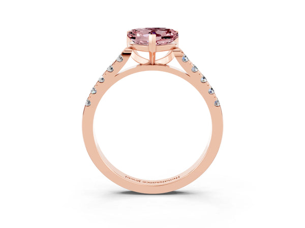 Rose gold Heart Cut Morganite Pavé Band Solitaire Ring with Prong Setting