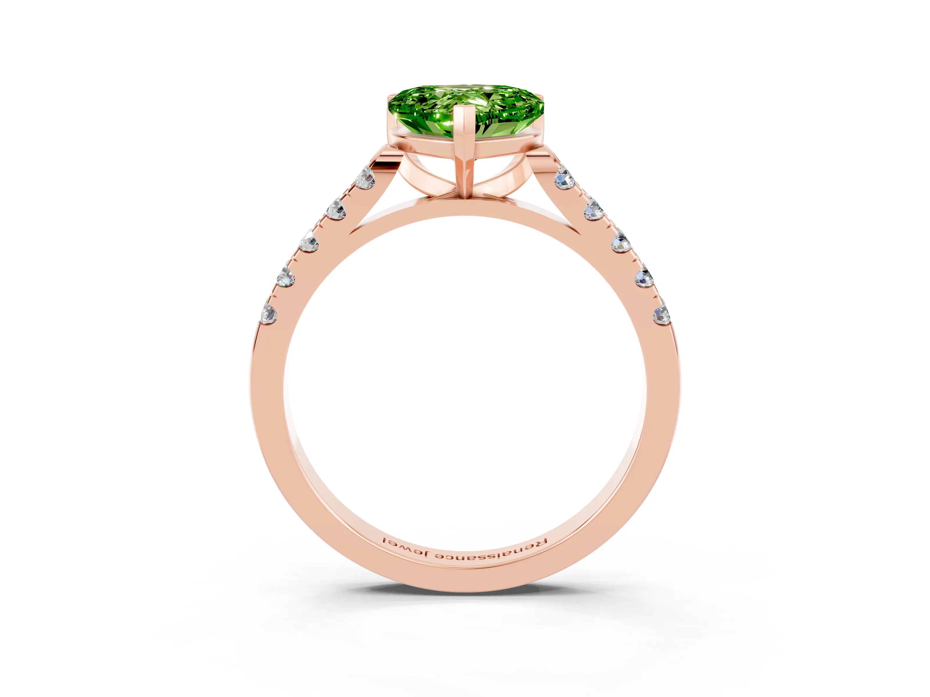 Rose gold Heart Cut {stone} Solitaire Ring with Pavé Band and Four Prong Setting_3