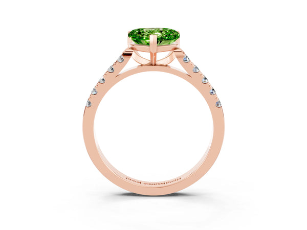 Rose gold Heart Cut Peridot Pavé Band Solitaire Ring with Prong Setting