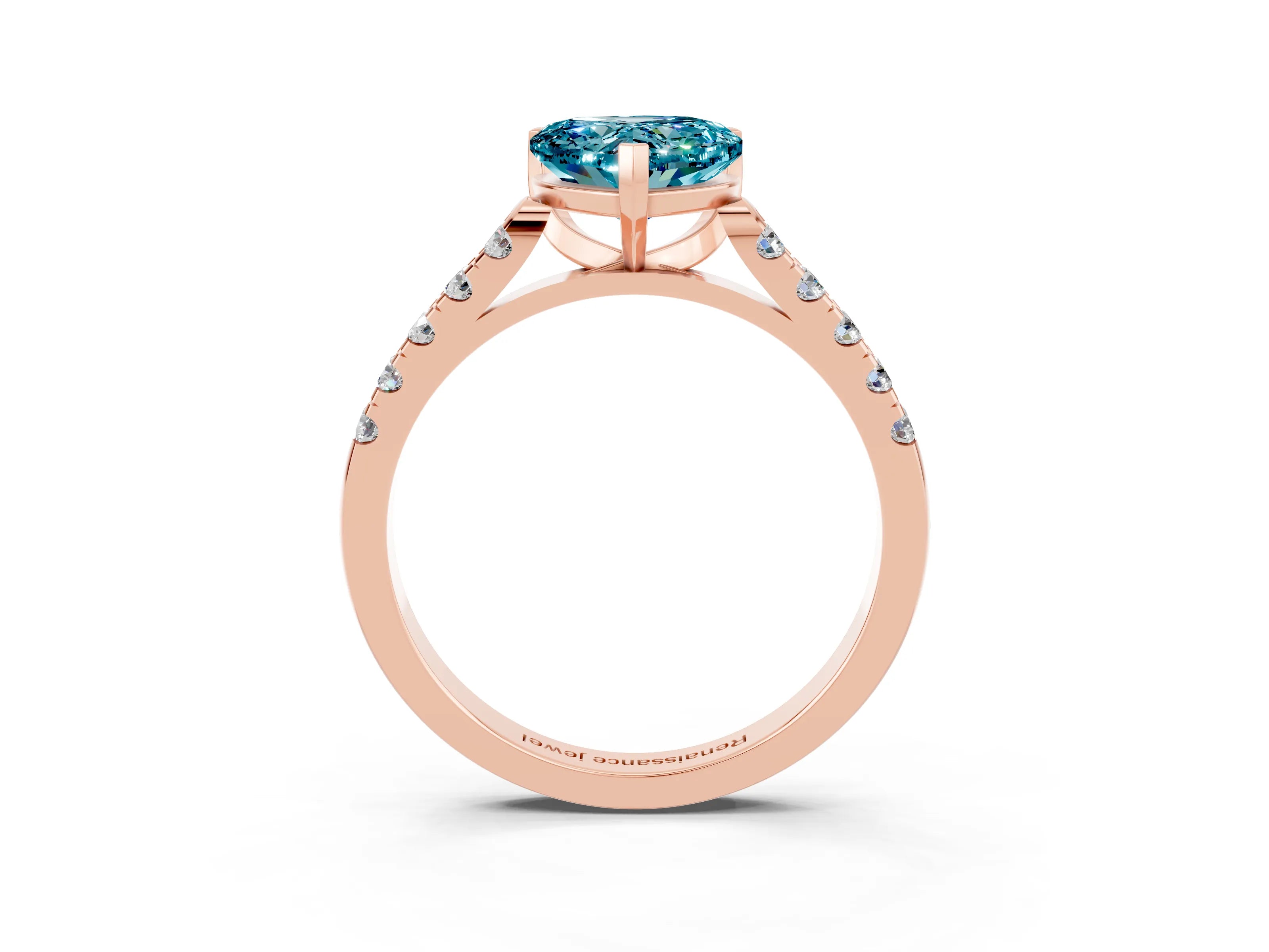 Rose gold Heart Cut {stone} Solitaire Ring with Pavé Band and Four Prong Setting_3