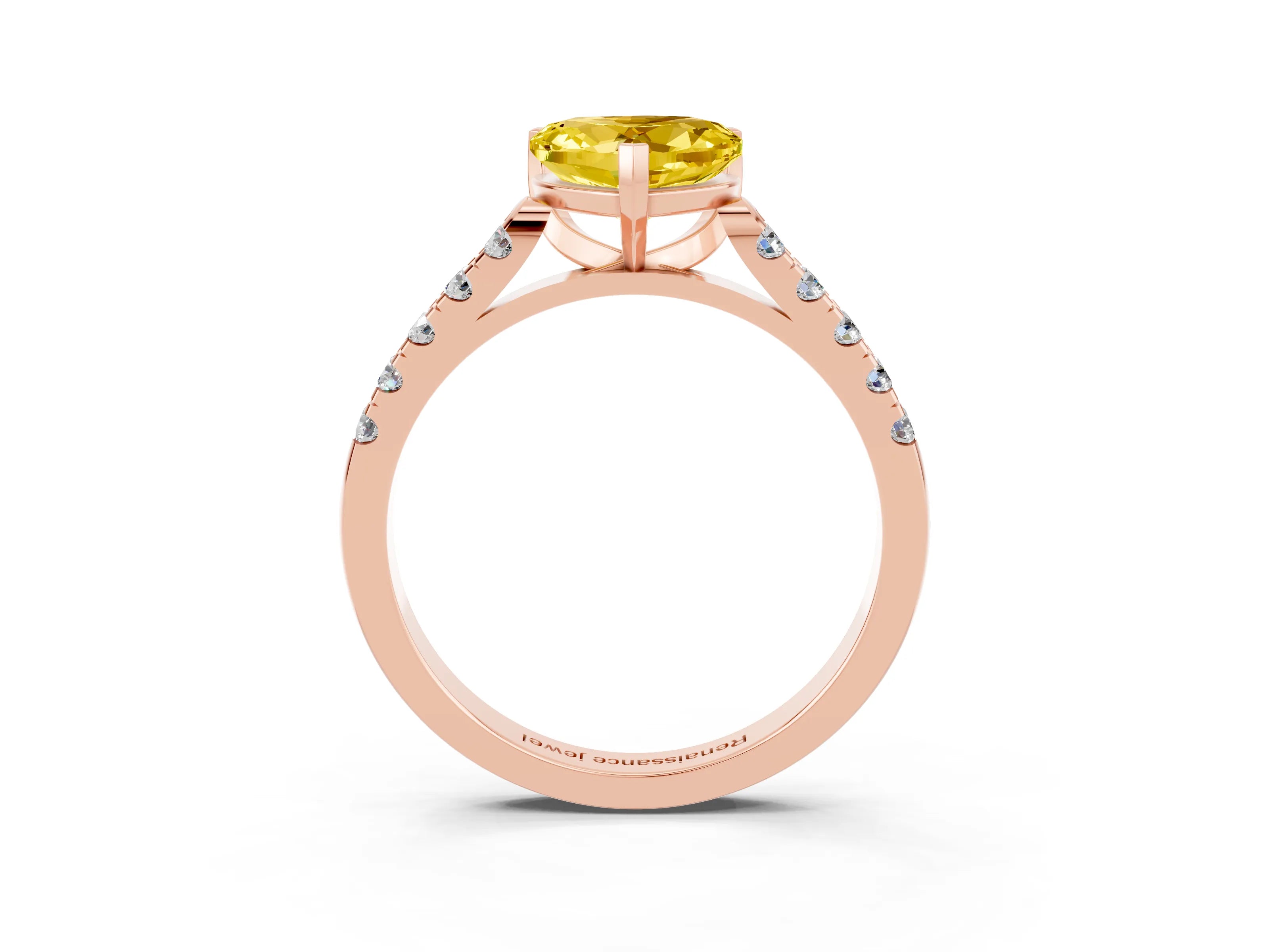 Rose gold Heart Cut {stone} Solitaire Ring with Pavé Band and Four Prong Setting_3