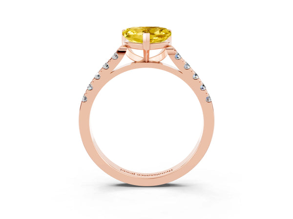 Rose gold Heart Cut Yellow Sapphire Pavé Band Solitaire Ring with Prong Setting