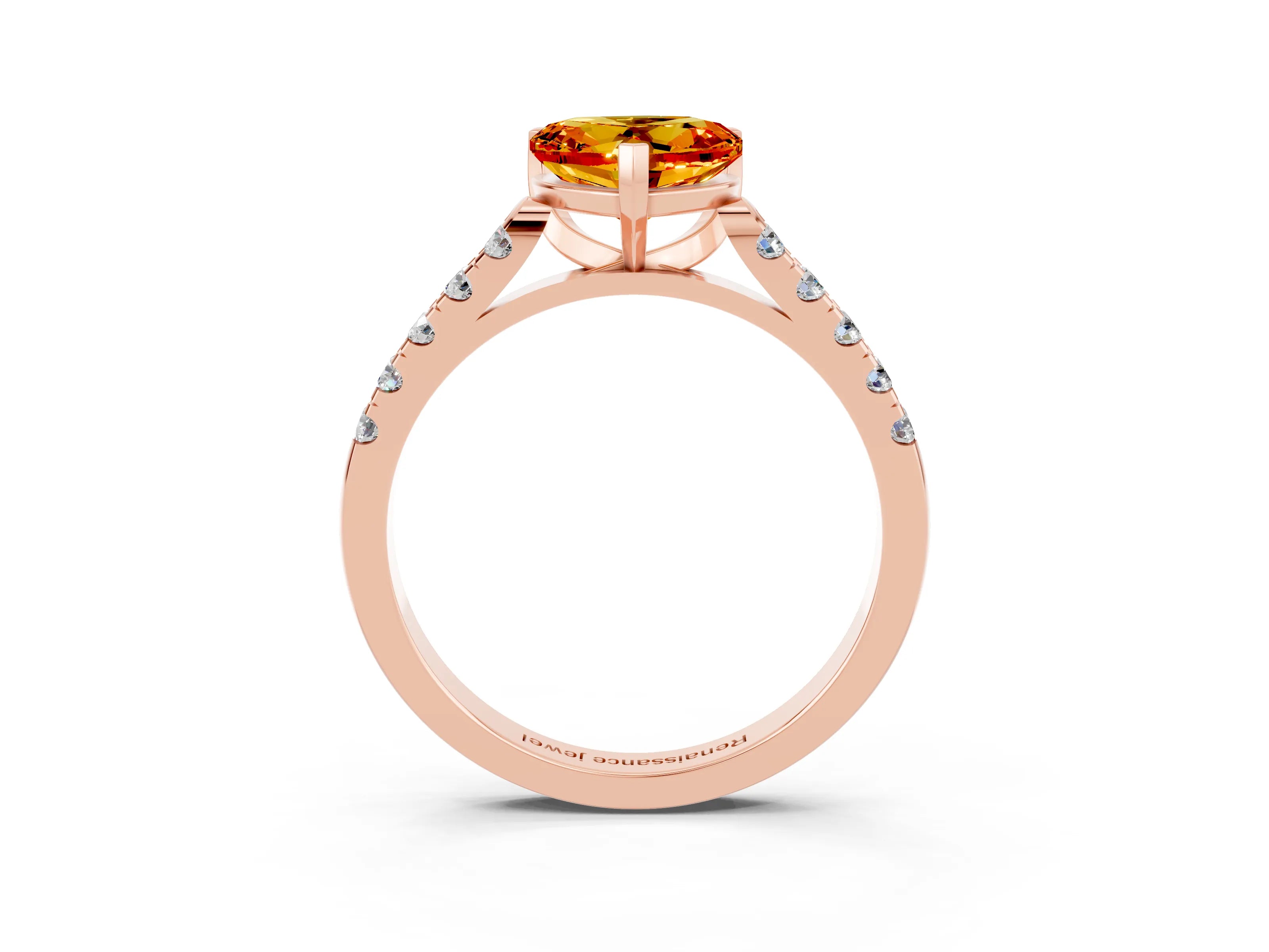 Rose gold Heart Cut {stone} Solitaire Ring with Pavé Band and Four Prong Setting_3