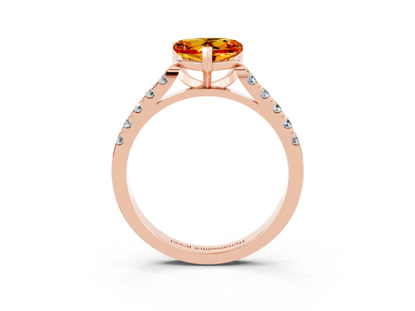 Rose gold Heart Cut Citrine Pavé Band Solitaire Ring with Prong Setting