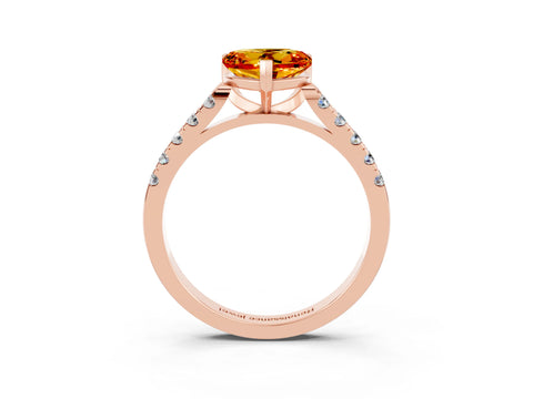 Rose gold Heart Cut {stone} Solitaire Ring with Pavé Band and Four Prong Setting_3