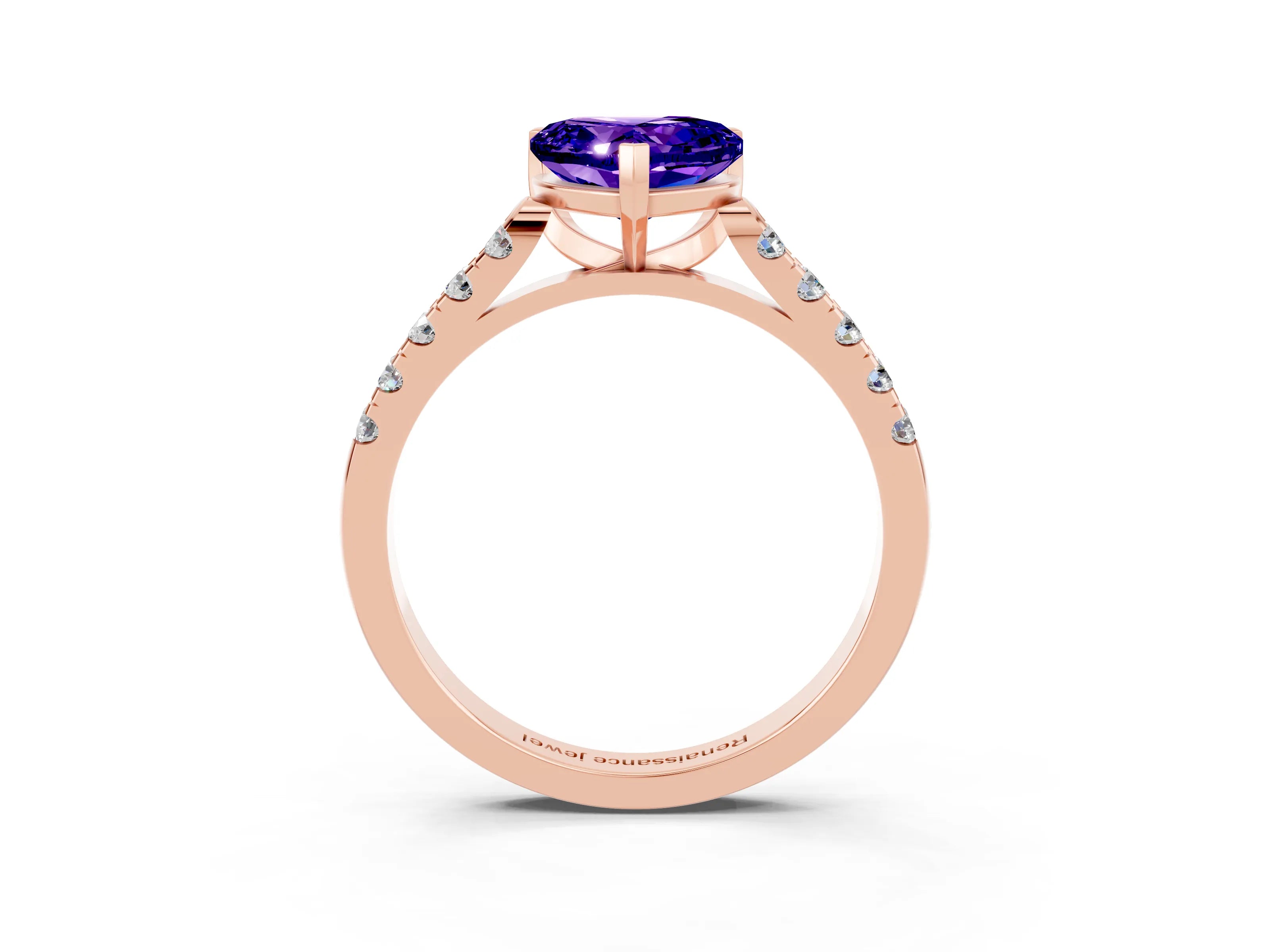 Rose gold Heart Cut {stone} Solitaire Ring with Pavé Band and Four Prong Setting_3