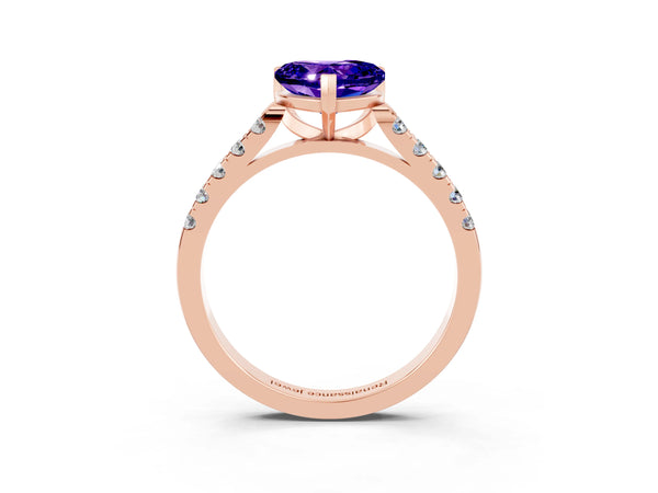 Rose gold Heart Cut Tanzanite Pavé Band Solitaire Ring with Prong Setting
