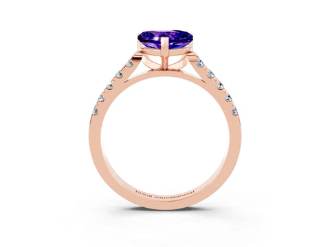 Rose gold Heart Cut {stone} Solitaire Ring with Pavé Band and Four Prong Setting_3