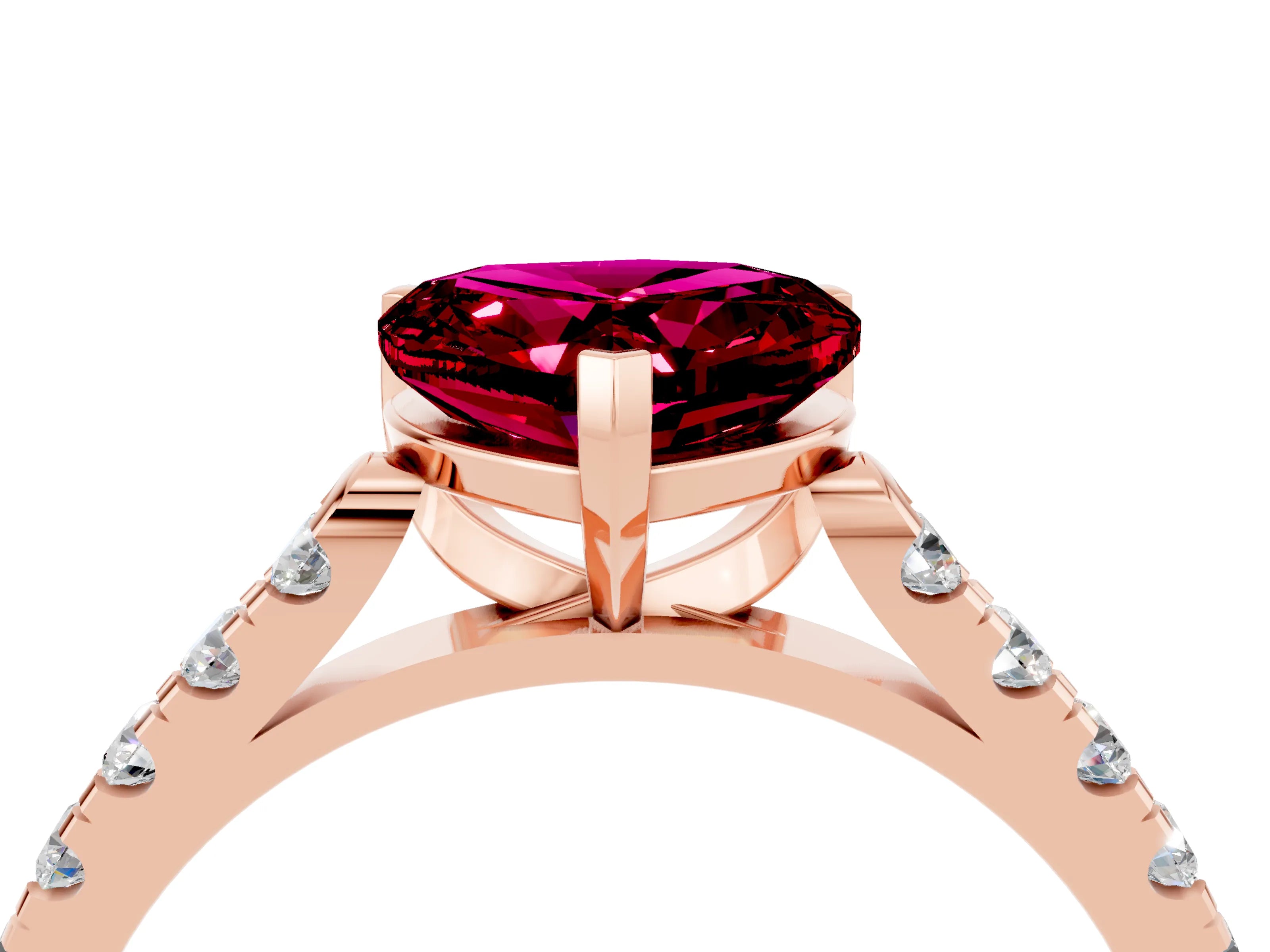 Rose gold Heart Cut {stone} Solitaire Ring with Pavé Band and Four Prong Setting_4