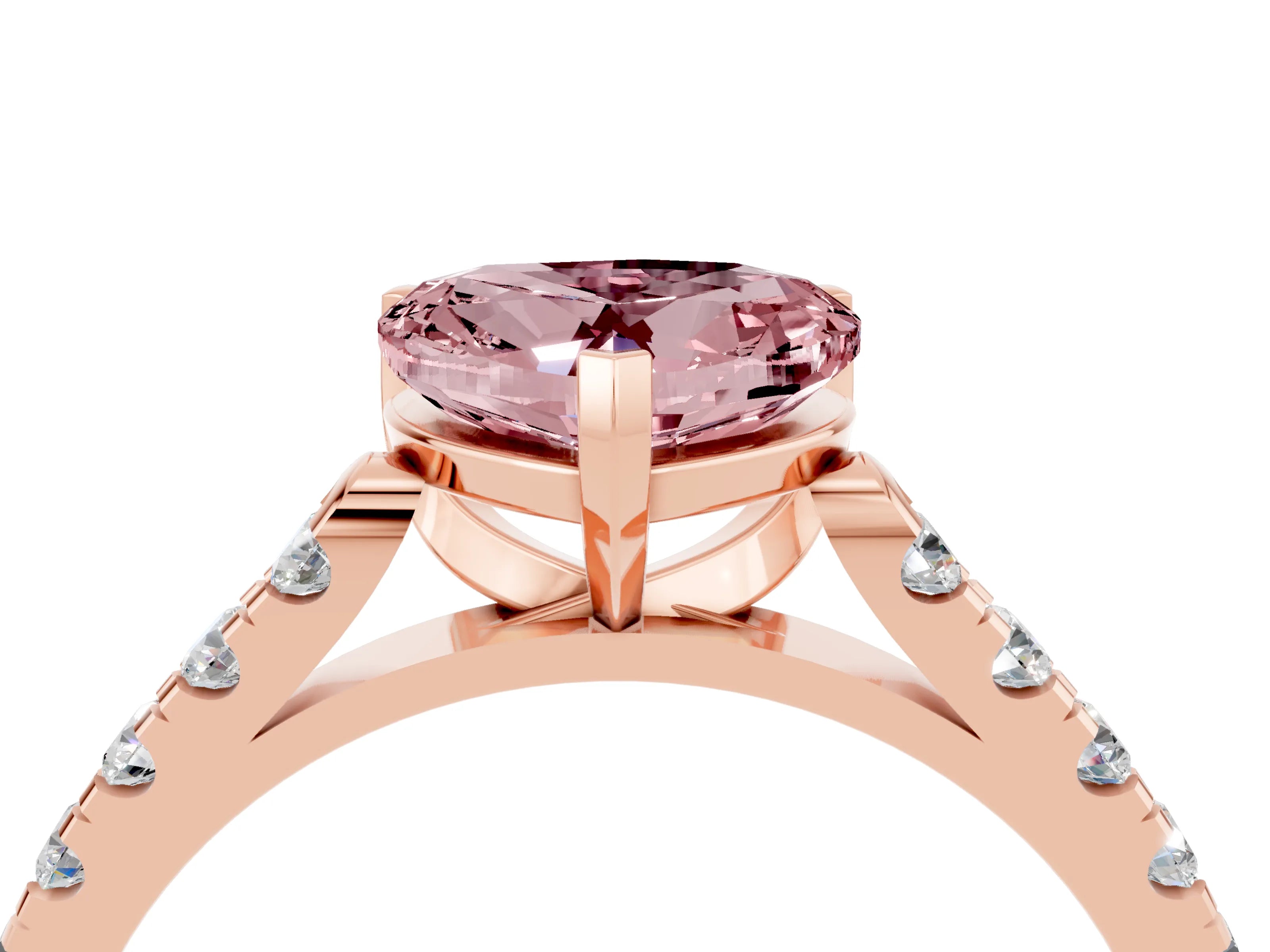 Rose gold Heart Cut {stone} Solitaire Ring with Pavé Band and Four Prong Setting_4