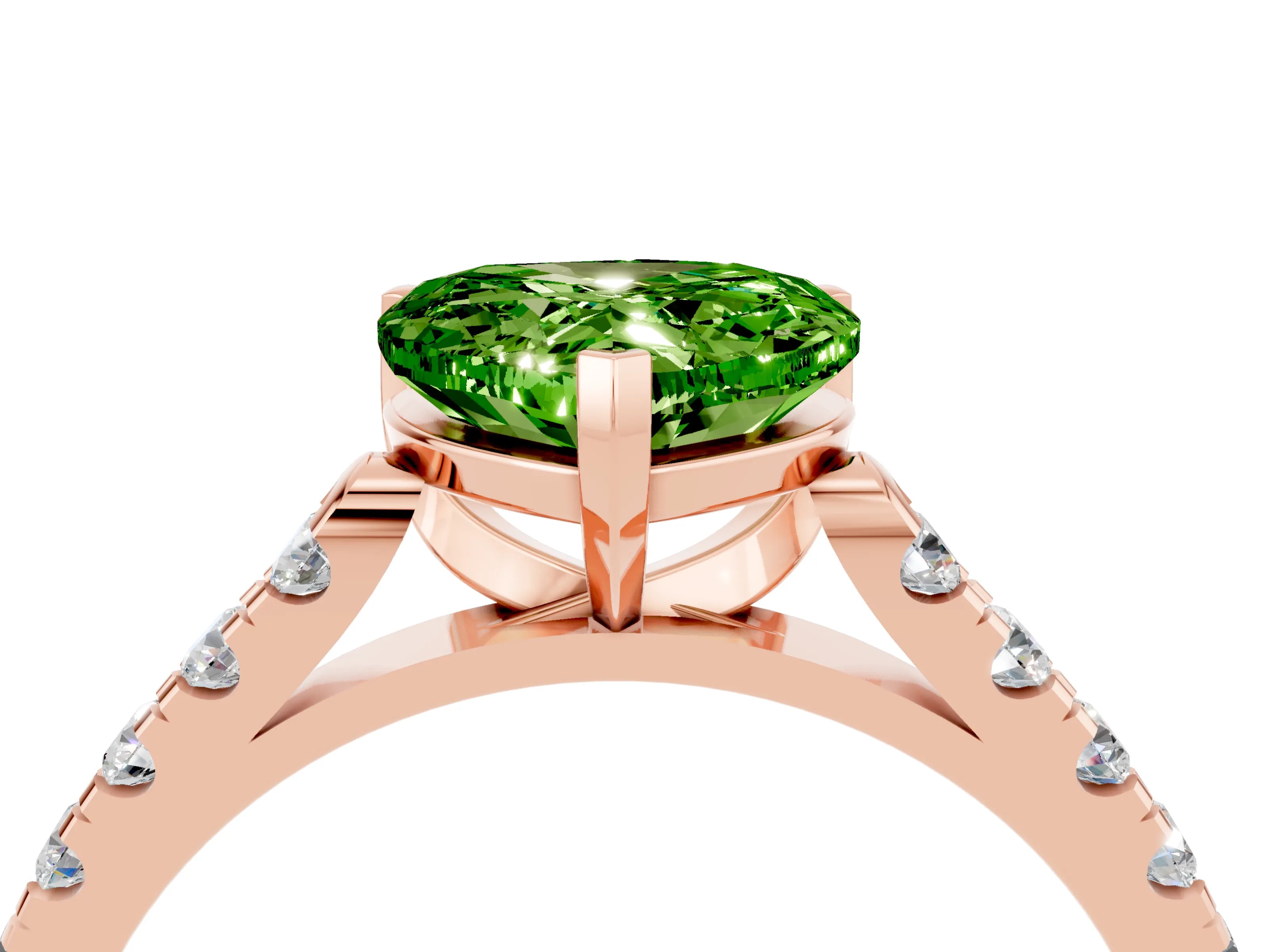 Rose gold Heart Cut {stone} Solitaire Ring with Pavé Band and Four Prong Setting_4