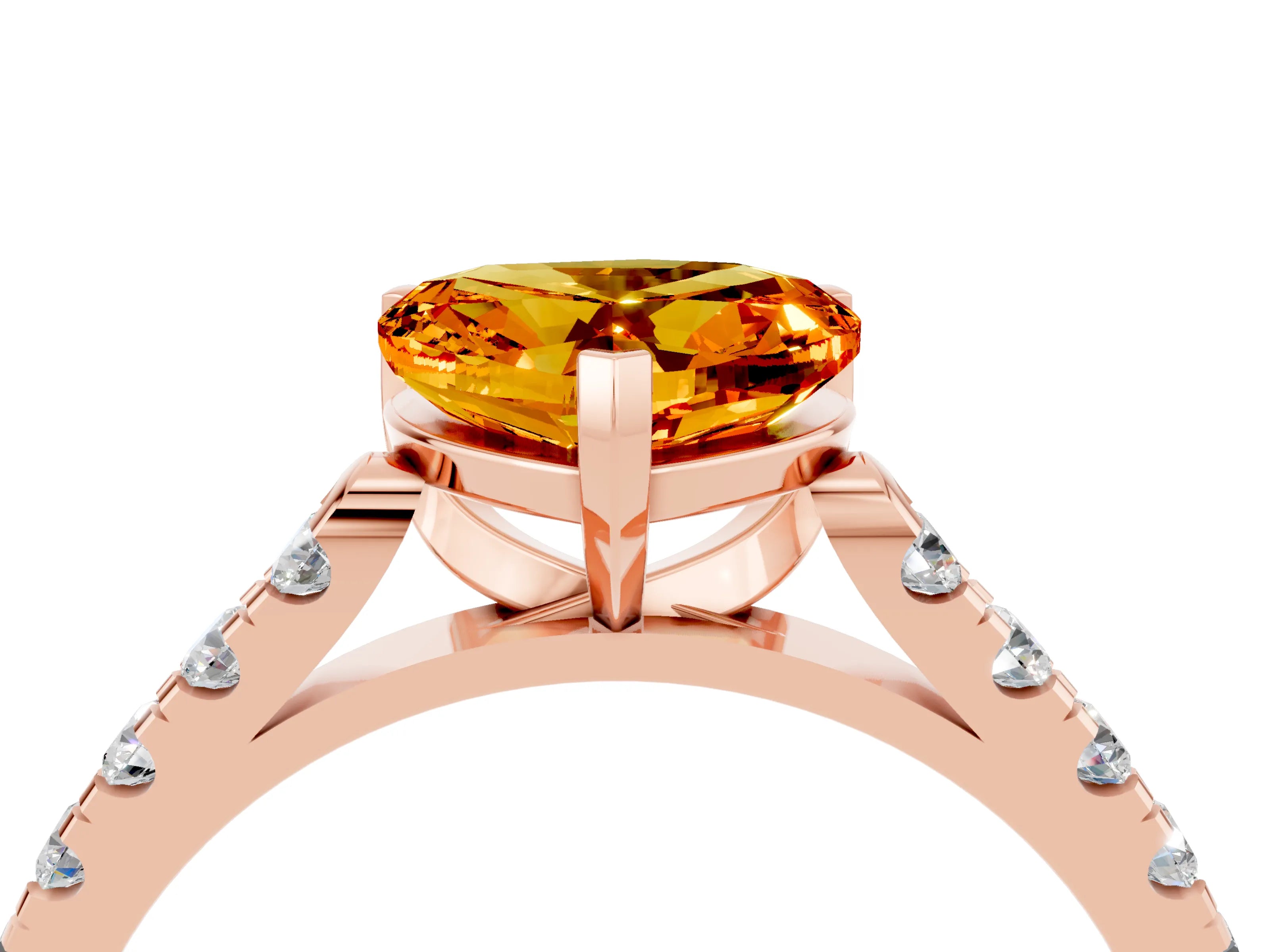 Rose gold Heart Cut {stone} Solitaire Ring with Pavé Band and Four Prong Setting_4