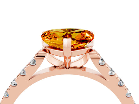 Rose gold Heart Cut {stone} Solitaire Ring with Pavé Band and Four Prong Setting_4