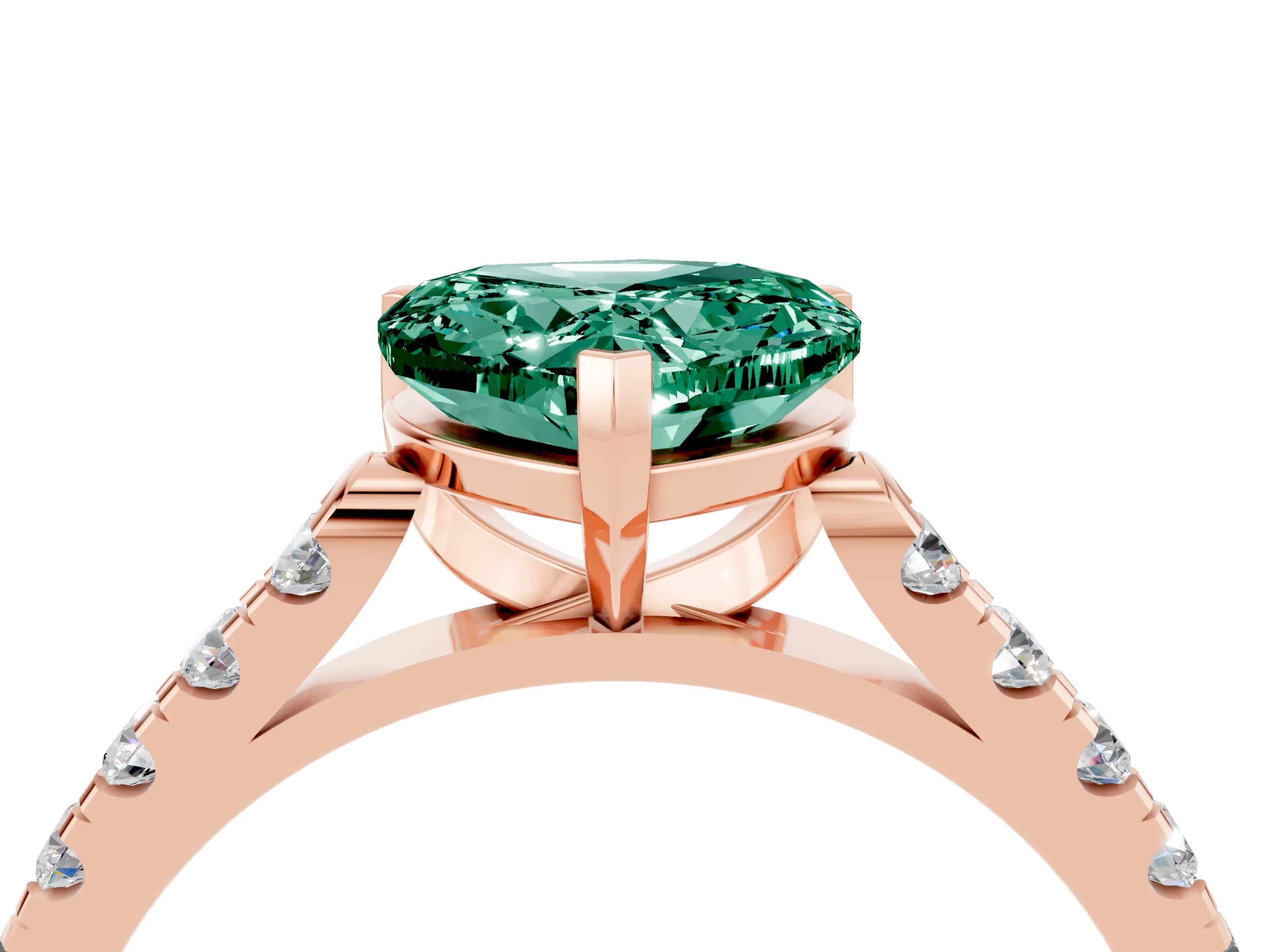 Rose gold Heart Cut {stone} Solitaire Ring with Pavé Band and Four Prong Setting_4