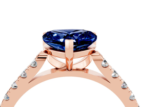 Rose gold Heart Cut {stone} Solitaire Ring with Pavé Band and Four Prong Setting_4