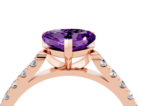 Rose gold Heart Cut {stone} Solitaire Ring with Pavé Band and Four Prong Setting_4