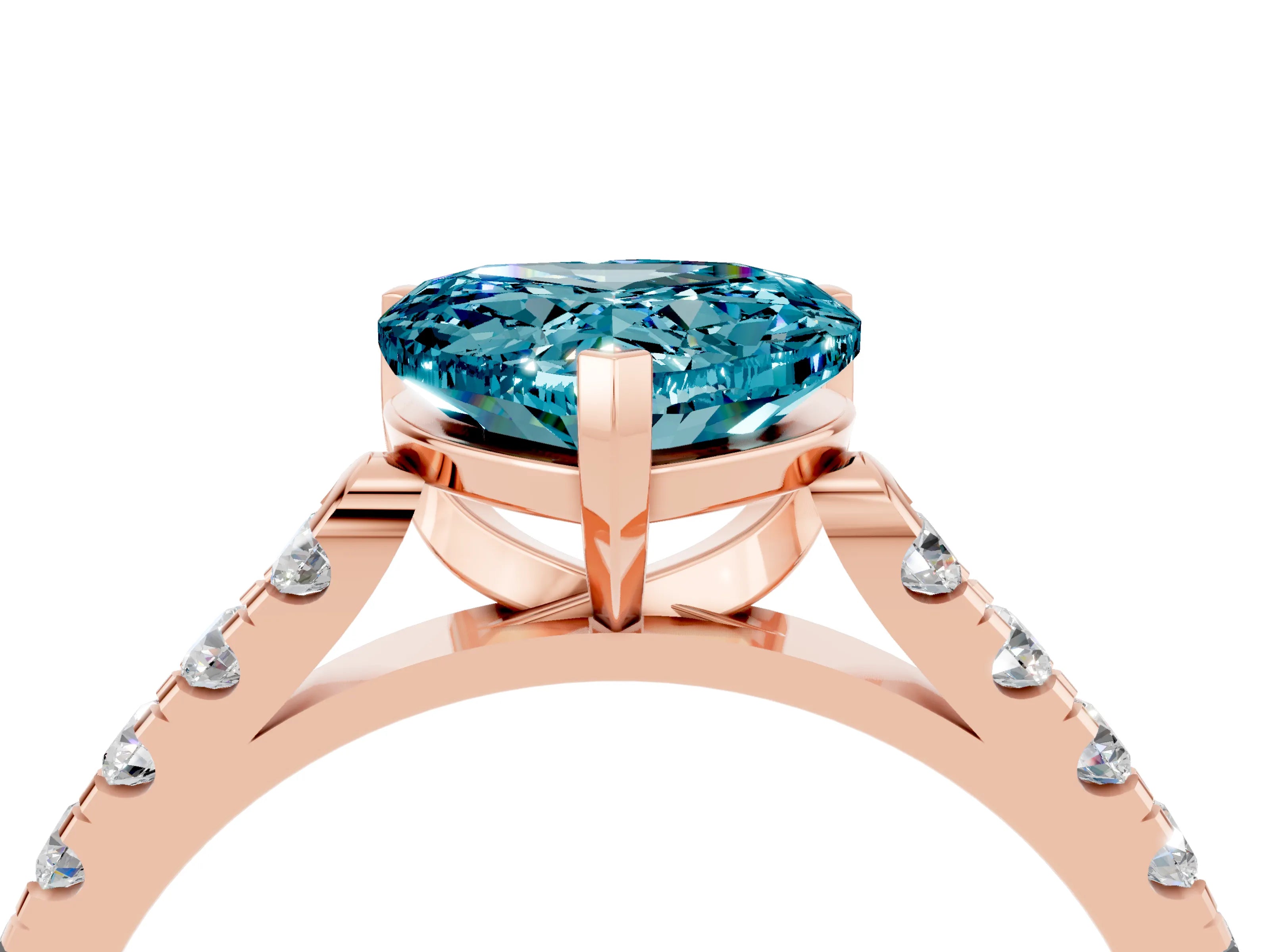 Rose gold Heart Cut {stone} Solitaire Ring with Pavé Band and Four Prong Setting_4
