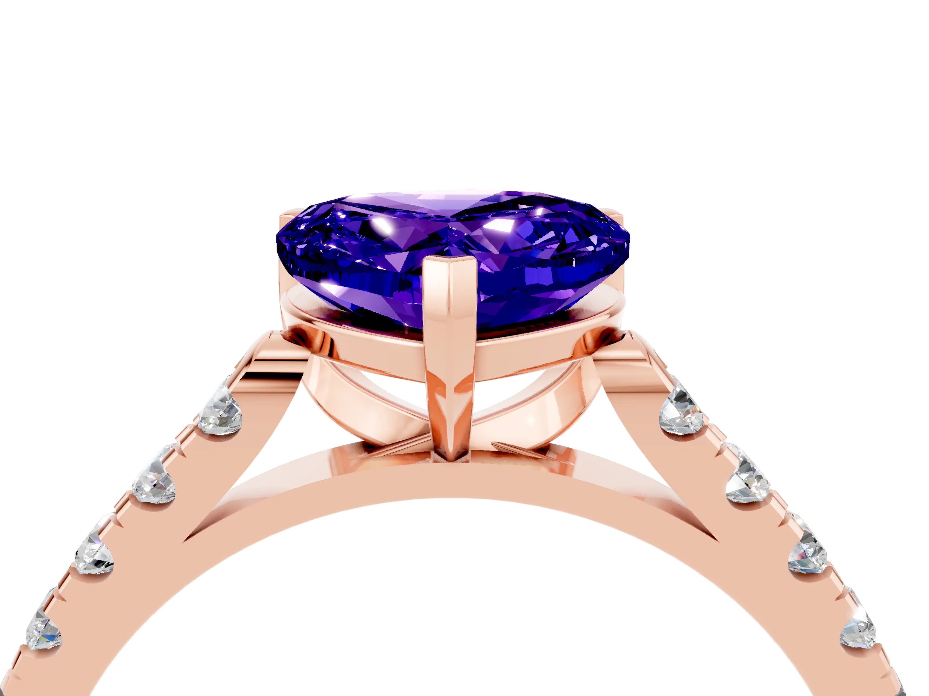 Rose gold Heart Cut {stone} Solitaire Ring with Pavé Band and Four Prong Setting_4