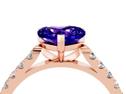 Rose gold Heart Cut {stone} Solitaire Ring with Pavé Band and Four Prong Setting_4