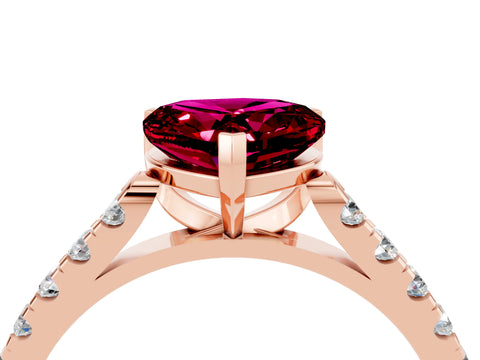 Rose gold Heart Cut {stone} Solitaire Ring with Pavé Band and Four Prong Setting_4