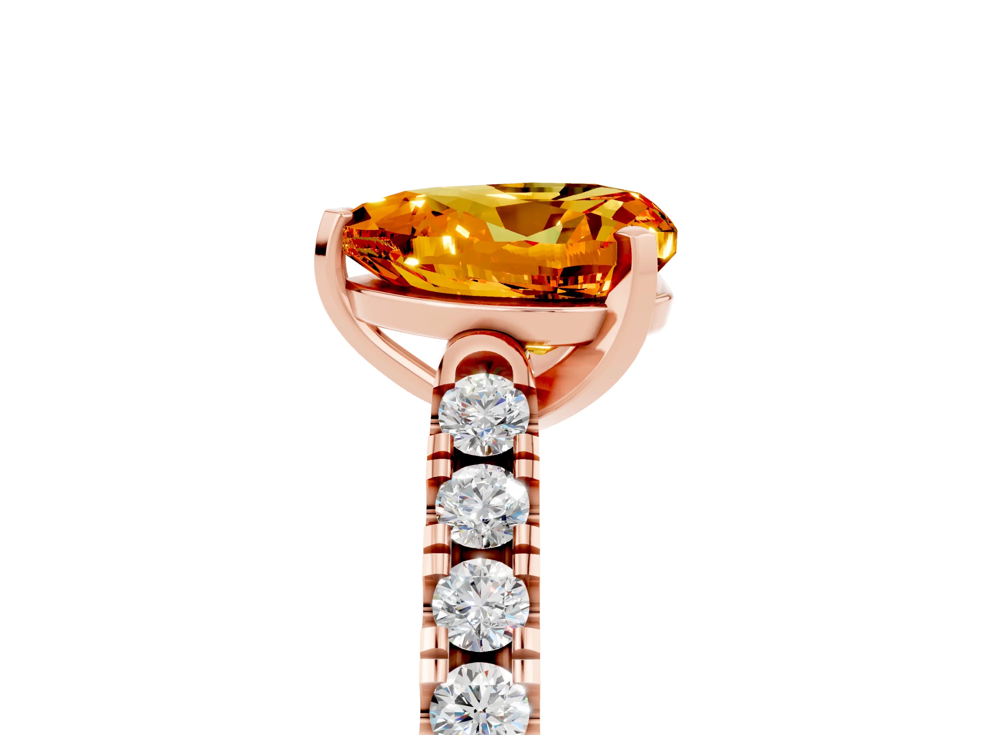 Rose gold Heart Cut {stone} Solitaire Ring with Pavé Band and Four Prong Setting_5