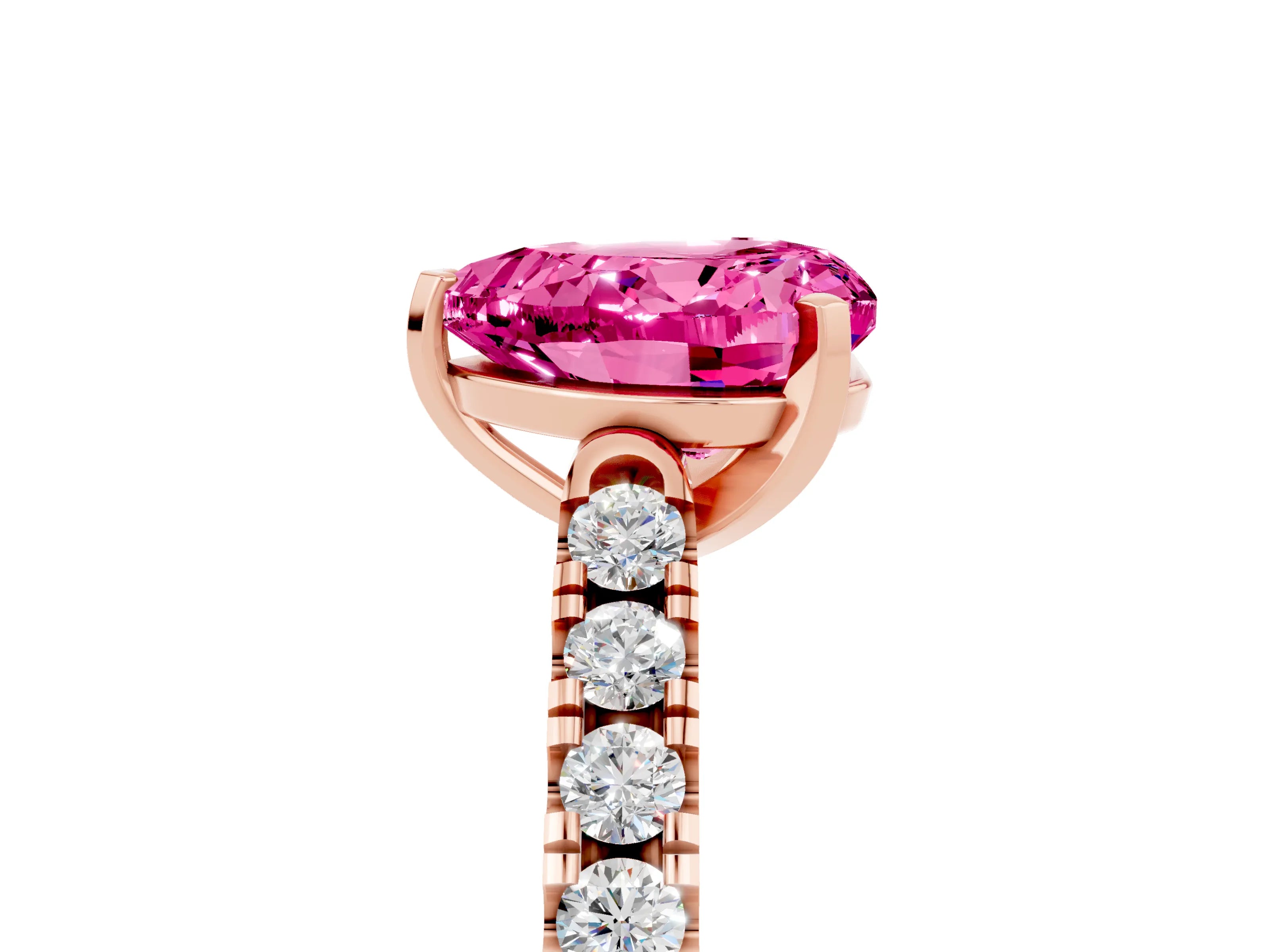 Rose gold Heart Cut {stone} Solitaire Ring with Pavé Band and Four Prong Setting_5