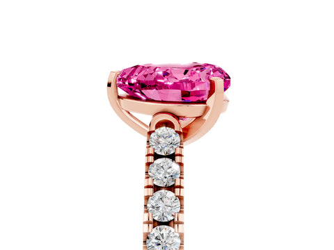 Rose gold Heart Cut {stone} Solitaire Ring with Pavé Band and Four Prong Setting_5