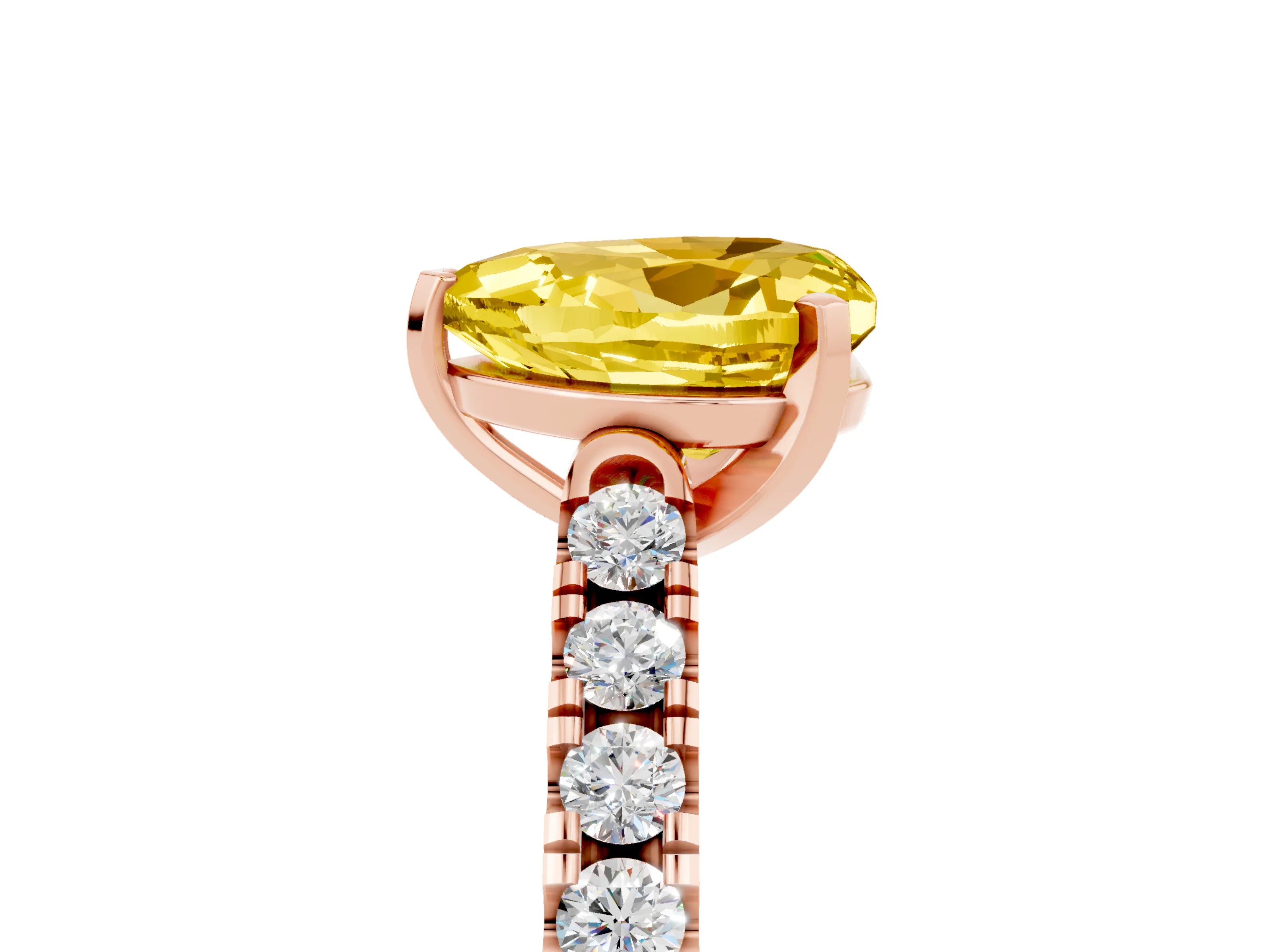 Rose gold Heart Cut {stone} Solitaire Ring with Pavé Band and Four Prong Setting_5