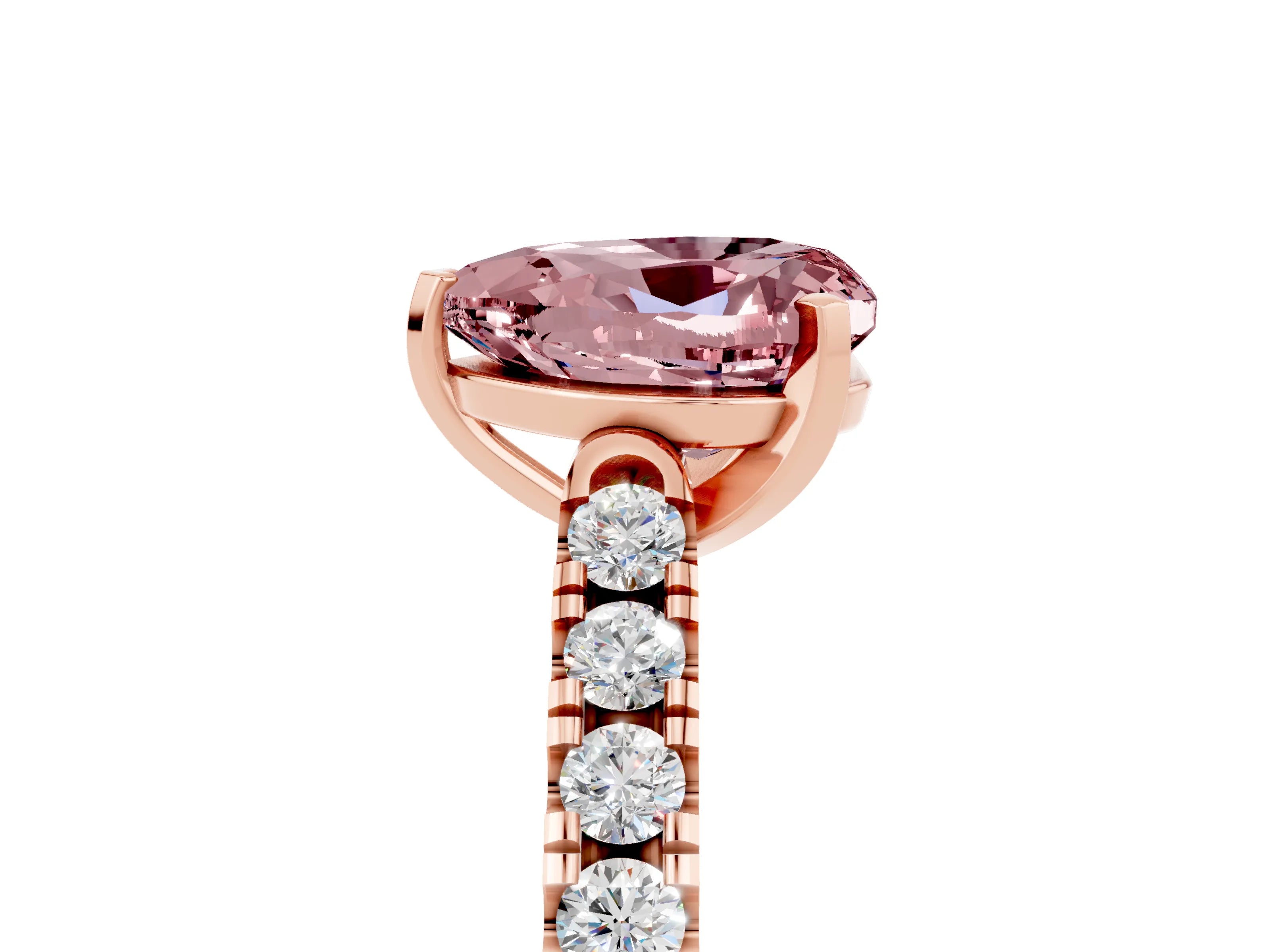Rose gold Heart Cut {stone} Solitaire Ring with Pavé Band and Four Prong Setting_5